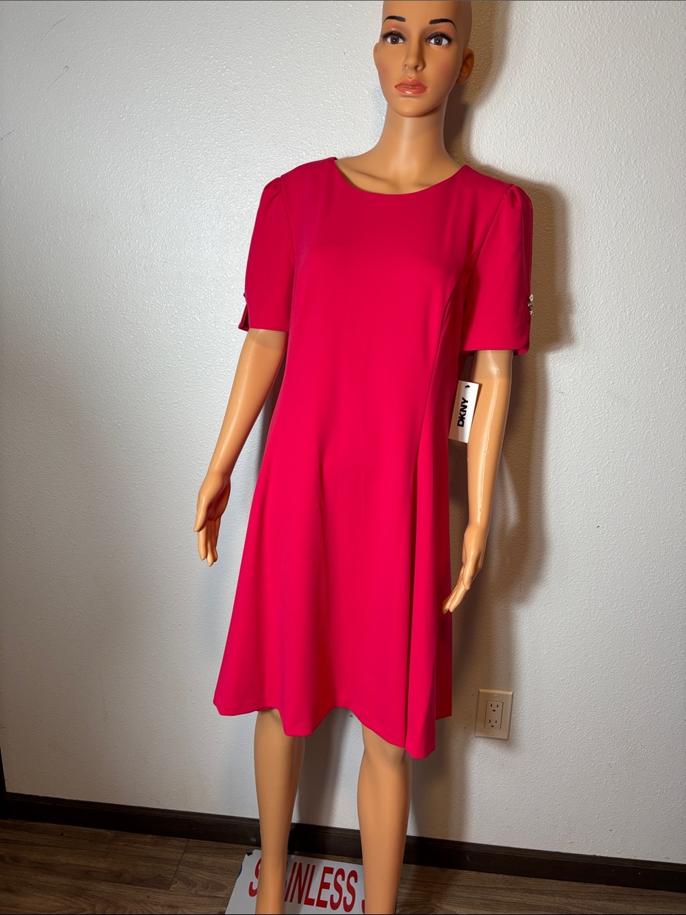 DKNY Fuchsia Short-Sleeve Midi A-Line Dress - Picture 5 of 12